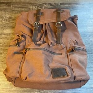 Augur Jans Brown Canvas Backpack Leather Trim Rucksack Mens Womens Bag